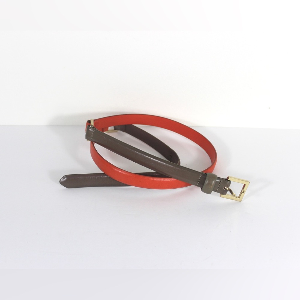 Vintage Danier Two Colour Skinny Leather Belt Size Large Orange Brown Gold